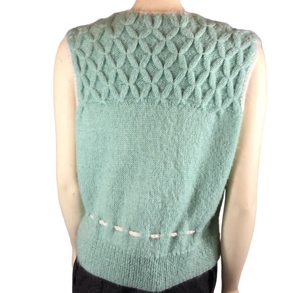 Vintage Hand knit open front green vest size medium - Picture 2 of 11